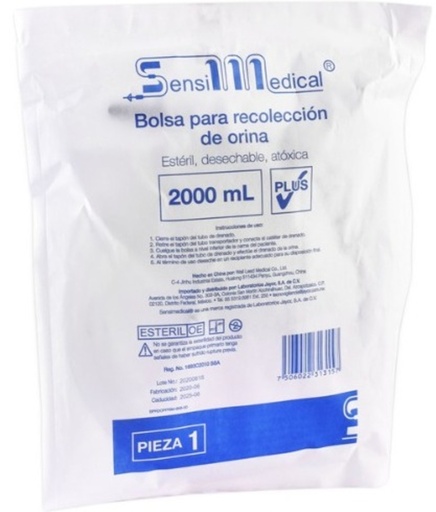 BOLSA RECOLECTORA DE ORINA 2 LT PLUS*