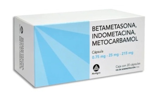 BETAMETASONA/INDOMETACINA/METOCARBAMOL C/20 CAPSULAS