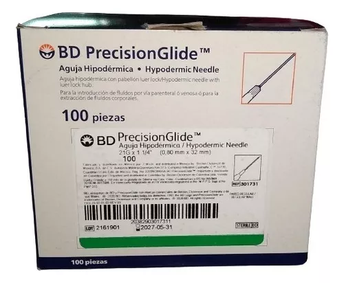 AGUJA HIPODERMICA 21X32 C/100 (VERDE)